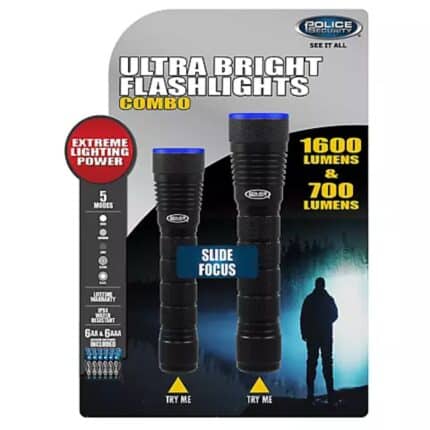 Police Security 700-Lumen and 1,600-Lumen Flashlights Combo, 2 pk