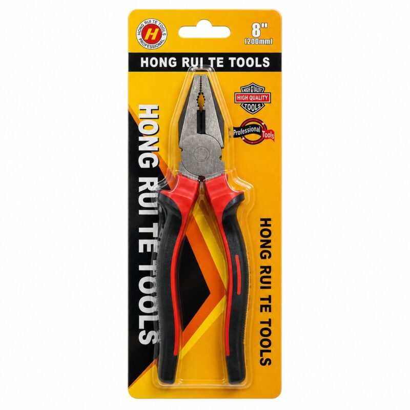 8-inch 200 mm hong run te tools pliers with red and black comfort grip in blister packaging