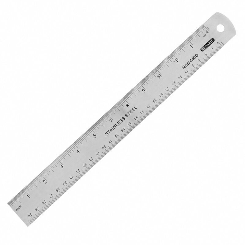 Bazic 12-inch stainless steel ruler with non-skid back